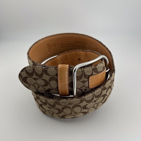 Vintage Y2K COACH Khaki Belt in Brown Leather Canvas Signature C Size (XL) - Picture 4 of 6